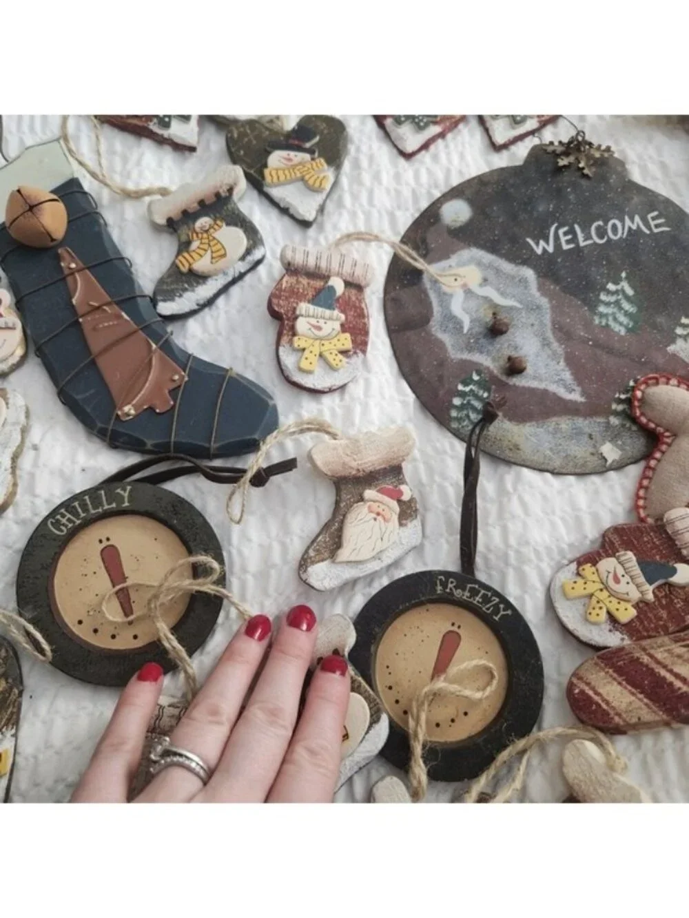 Vintage Rustic Christmas‎ Ornament Lot Primitive Folk Art Snowman Santa 30pc